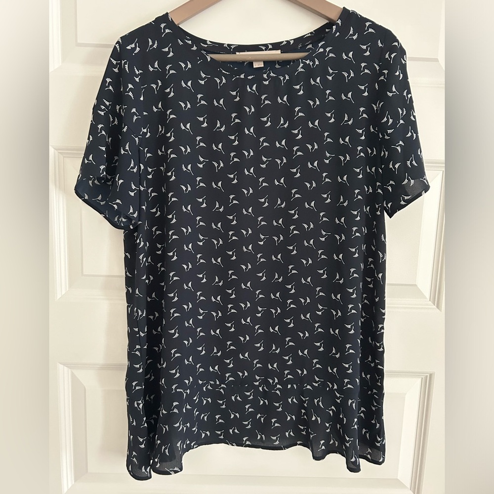 Loft Short Sleeve Blouse Navy Blue Size S